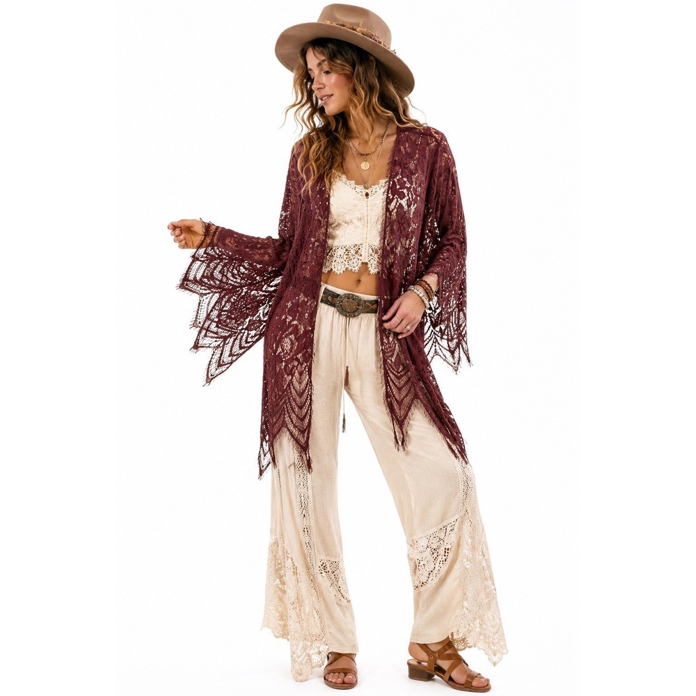 Lace Sheer Cover Up Kimono M Red Boho Fairy Whimsigoth Witchy Dark Romance